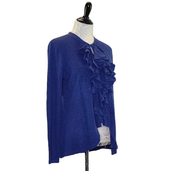 Magaschoni Cashmere Ruffled Blue Cardigan Sweater - Picture 7 of 16